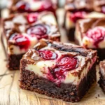 Cherry Cheesecake Brownies with a fudgy brownie base, creamy cheesecake layer, and cherry swirl.