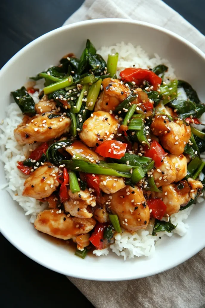 Final teriyaki chicken bowl served with rice and veggies