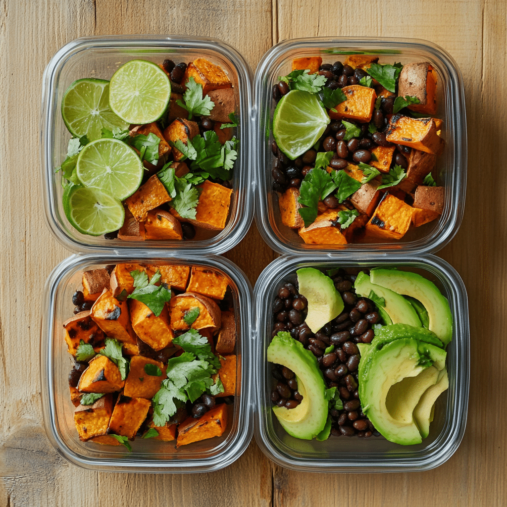 meal-prep-sweet-potato-weight-loss Healthy weight loss meal prep with sweet potatoes and avocado