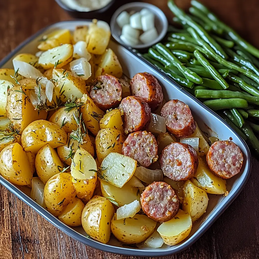 ingredients for sausage green bean potato casserole