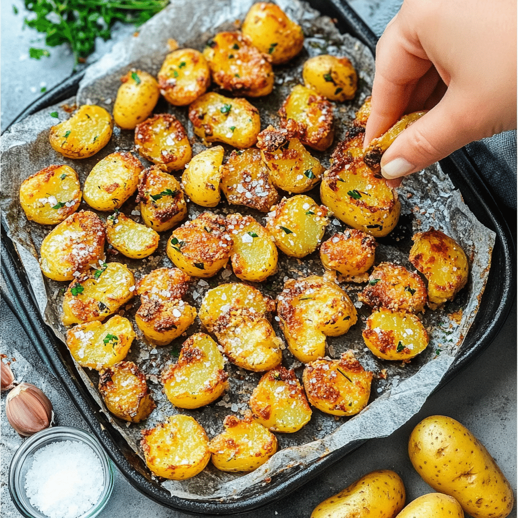 smashed-potatoes-before-roast Smashed baby potatoes ready for roasting