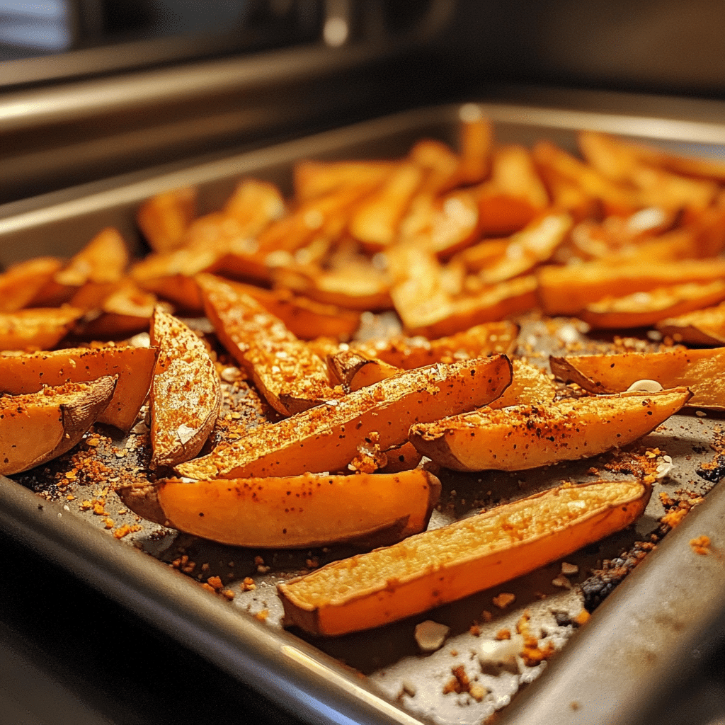 sweet-potato-fries-oven-baked Sweet potato fries baking in the oven
