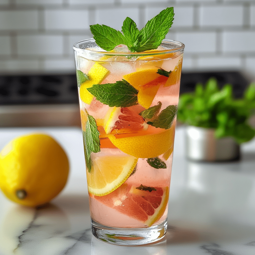 cold-pink-salt-drink-mint-lemon cold detox pink salt drink with lemon and mint