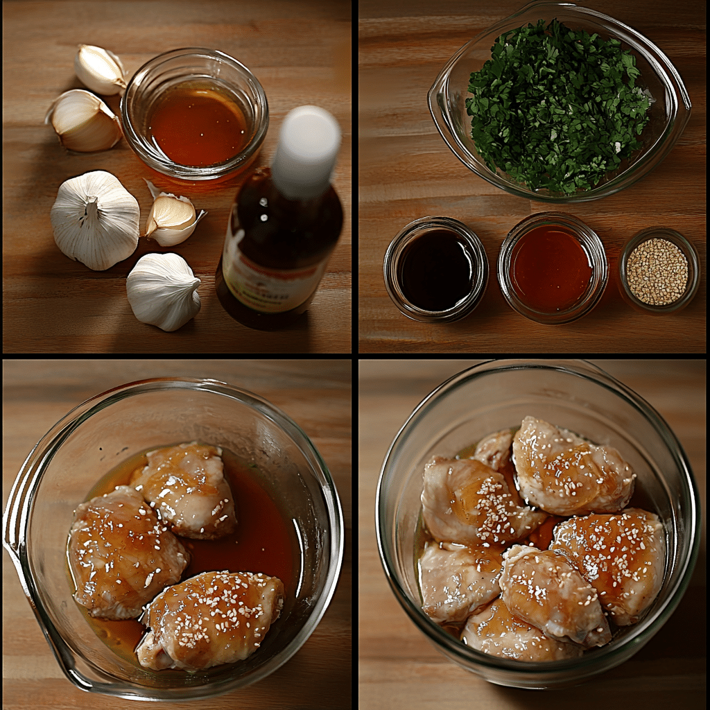 crispy-chicken-ingredients Ingredients for crispy honey garlic chicken laid out on table