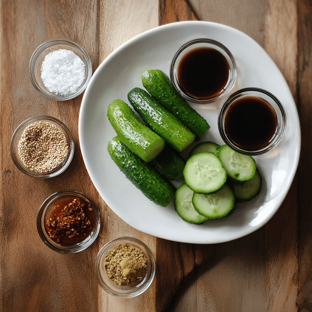 Ingredients for spicy Asian cucumber salad