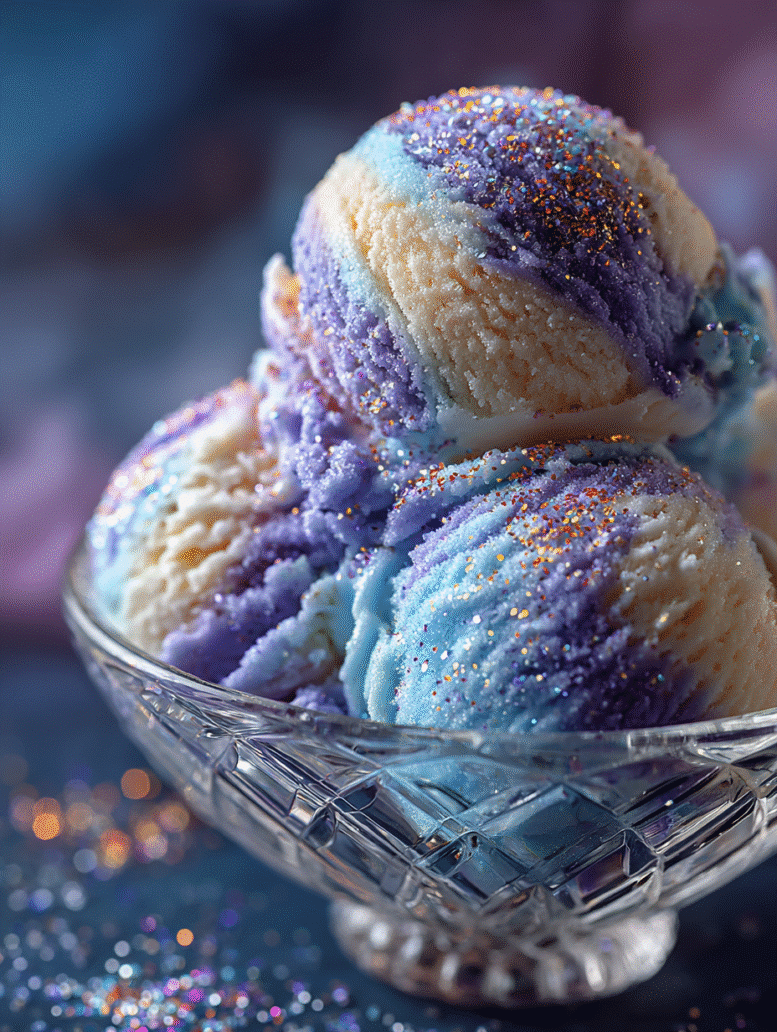 Moonbeam ice cream in pastel colors with edible glitter