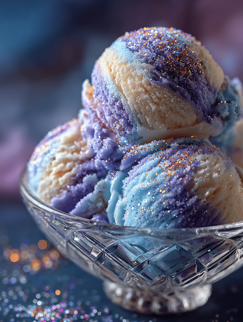 Moonbeam ice cream in pastel colors with edible glitter