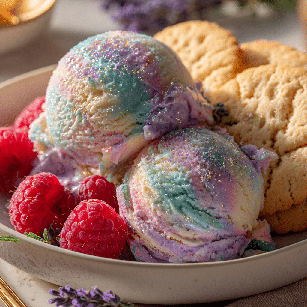 Moonbeam ice cream with cookies and berries