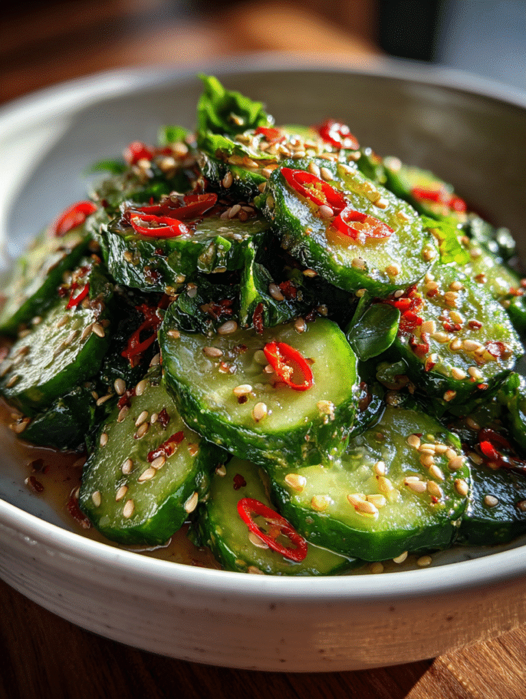 spicy Asian cucumber salad in bowl