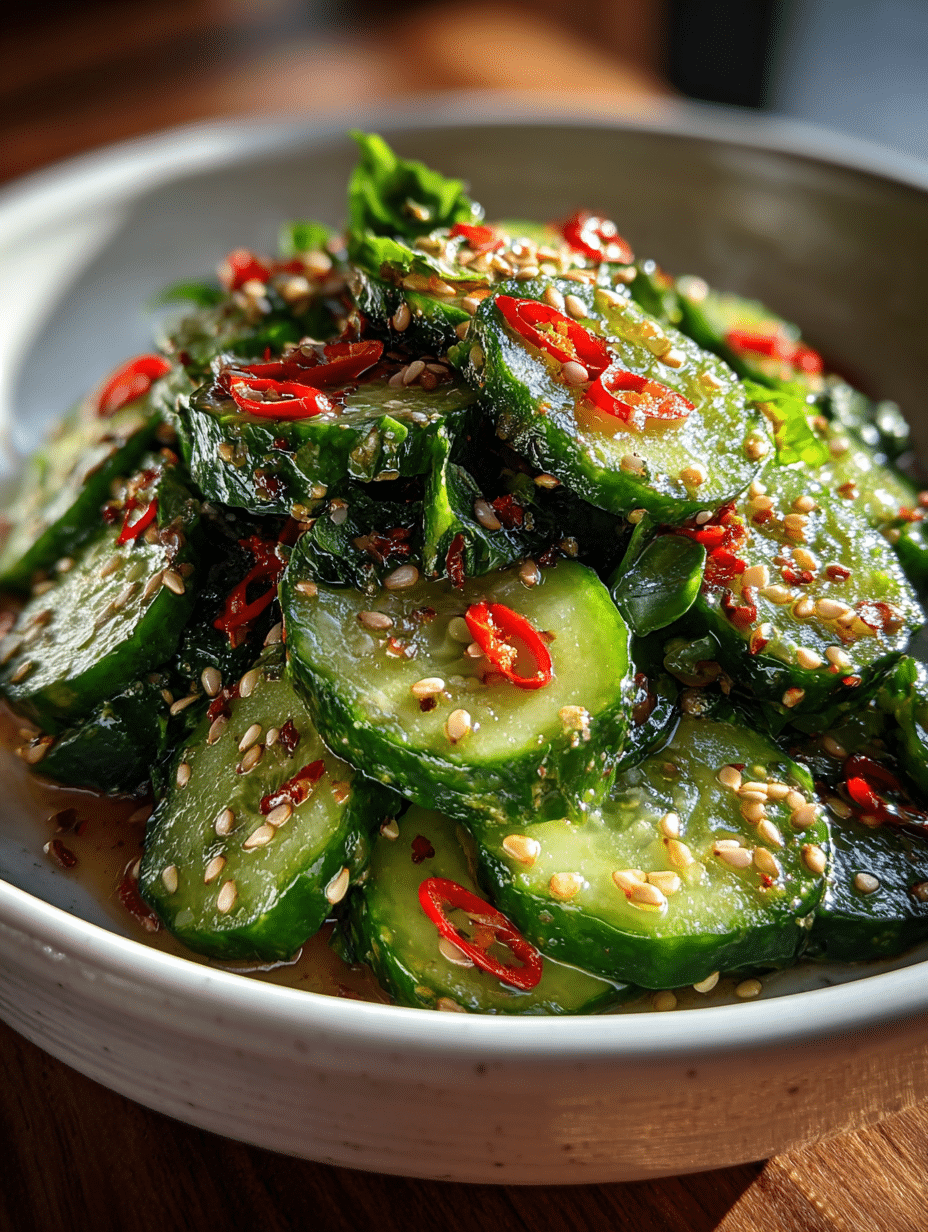spicy Asian cucumber salad in bowl